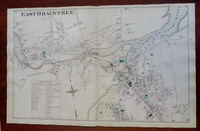 East Braintree Norfolk County Massachusetts 1871 detailed city plan map Foto 1 de 4