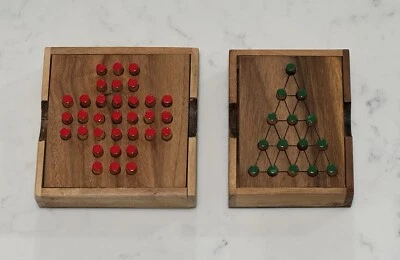 2 IQ Tester Peg Board Game Puzzle w/Storage (Christmas Tree & Classic Solitaire) - Image 1 of 3