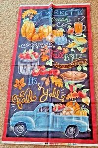 Fall Harvest Truck Pumpkin 100% light weight cotton fabric panel 36x44 - Picture 1 of 4