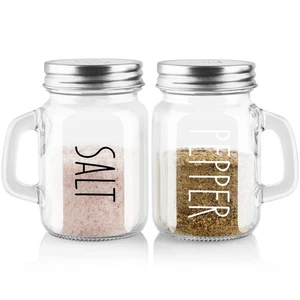 4oz Glass Salt and Pepper Shakers Set - Kitchen Decor with Stainless Steel Lids - Picture 1 of 7