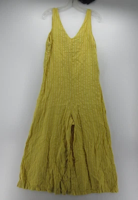 Lungo L Arno Jumpsuit Women XS Yellow Linen One Piece Wide Leg Lagenlook Striped - Image 1 of 4