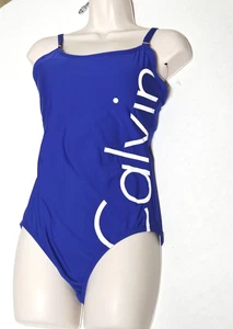 Calvin Klein Women Sz 8 One Piece Bathing Suit Blue White Calvin Spell Out $99 - Picture 1 of 4