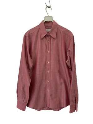 Camisa de vestir para hombre Prada 38/15 M rosa azul a rayas hecha en Italia manga larga #C8 Foto 1 de 4