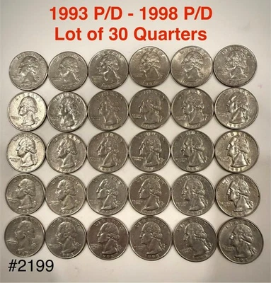 Washington Quarters • Collector Lot • 30 Coins • 1993–1998 • Mix of P & D - Image 1 of 2