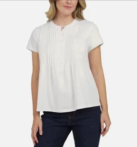 Lands' End Camicetta donna pintuck manica corta, bianca, taglia large - Foto 1 di 2