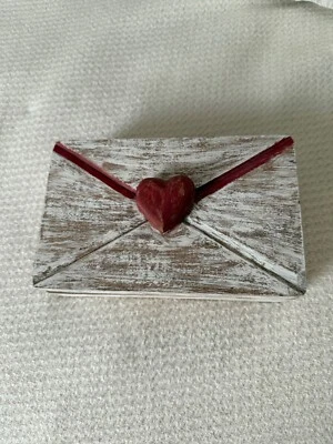 New Valentine whitewashed Wooden Letter Shaped Trinket box red heart in center - Image 1 of 4
