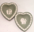 Wedgwood SAGE GREEN Jasperware 2 x Neo-Classcial PIN DISHES Heart shaped