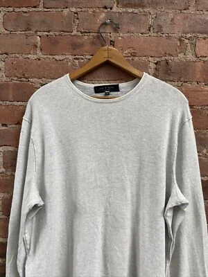 Rag & Bone Men’s Rolled-edge Sweater, Sz XL, Light Gray Wool/Cotton/Linen Medley - Image 1 of 4