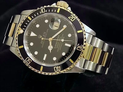 Мужские часы Rolex Submariner дата 18 карат желтое золото нержавеющая сталь черные Sub 16613 - Изображение 1 из 4