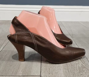 Vtg MAUD FRIZON Paris Brown Leather Slingback Pumps 39.5/8.5 - Picture 1 of 8
