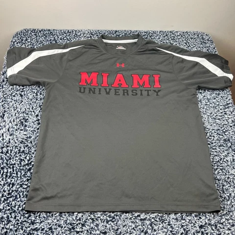 Under Armour Miami University Red Hawks Shirt Mens Large Gray Lightweight Cover
