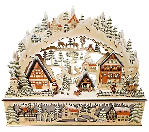 ❀ Schwibbogen Winter Dorf Glitzer Schnee Figuren Tiere Sockel Fensterleuchter - Bild 1 von 13