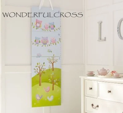 NOVO Pottery Barn Kids Hayley Coruja Pássaros Árvores Suporte de Parede Gráfico de Crescimento - Imagem 1 de 3