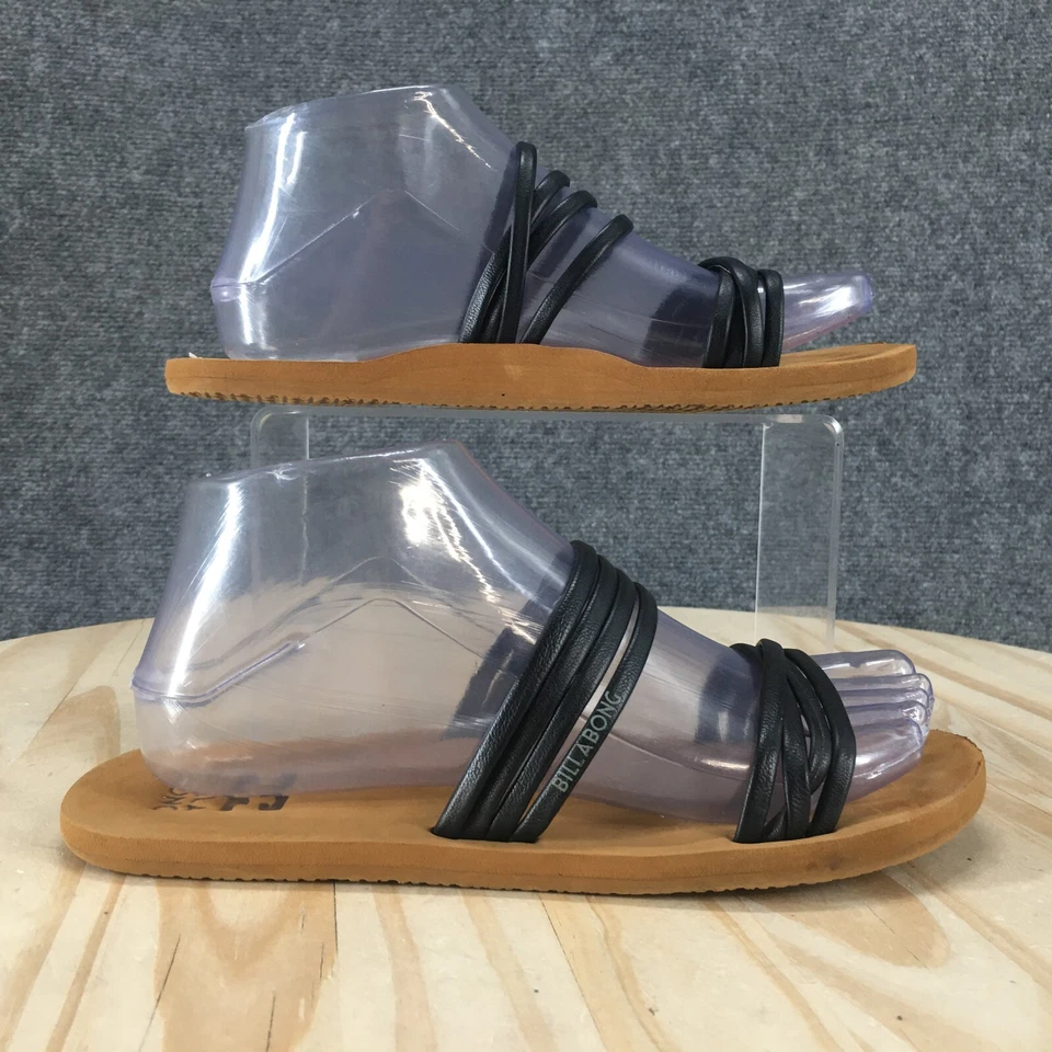 Sandalias Billabong para mujer 6,5 tiras planas punta abierta deslizables cuero sintético negro Foto 1 de 4