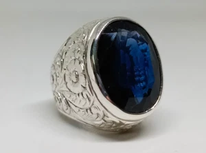 30 Carats Big Blue Sapphire Ring For Men, Sapphire Stone Ring, 925 Silver Neelam - Picture 1 of 7
