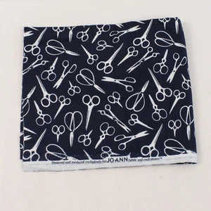 Joann Navy Blue White Scissors Flannel Fabric Panel 42"x18" Craft Sewing - Picture 1 of 5