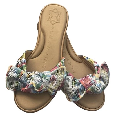 Sandálias femininas Alex Marie 9,5 rosa e azul slides laços strass lantejoulas - Imagem 1 de 4