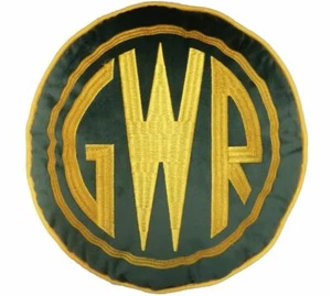 Cushion Great Western Railway Round Embroidered Yellow GRW Green 30cm Diameter - Picture 1 of 2