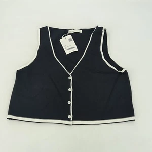 Oak + Fort Halter Top Summer Tank Tops Black with White Trim Size M - Picture 1 of 9