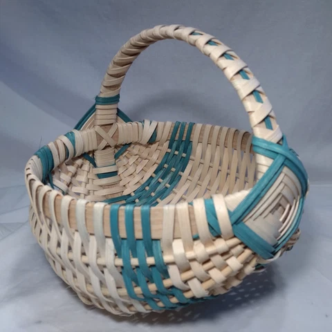 Split Wood Basket Vintage Hand Made Signed Cover