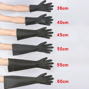 1 Paar Gummi Handschuhe Unisex Schwarz Wasserdicht Arbeit Langlebig Chemische - Bild 1 von 18