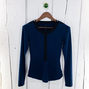 Karen Millen Long Sleeve T Shirt Women Top Stretch Round Neck Navy Blue Size UK6 - Picture 1 of 8