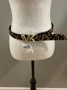 MICHAEL Kors Printed Logo Buckle Closure Dyed Calf Hair Belt Women S Leopard - Picture 1 of 9
