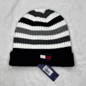 Tommy Hilfiger Men's Winter Knit Beanie Hat - OSFM Black White Gray $45 - Picture 1 of 4