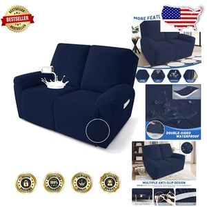 Water-Resistant Loveseat Recliner Cover with Elastic Straps & Storage Pockets - Picture 1 of 9