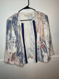 Cardigan donna Chico's taglia 1 manica lunga pelliccia orlo tela aperto multicolore - Foto 1 di 15