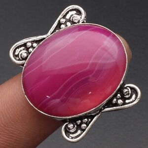 Pink Lace Onyx Sterling Silver Plated Ring US 10 Gemstone Jewelry R8032