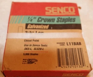 SENCO GALVANIZED 1/4 CROWN STAPLES 3/4 LEG 18 GAUGE CHISEL POINT (5000 CNT) - Picture 1 of 2