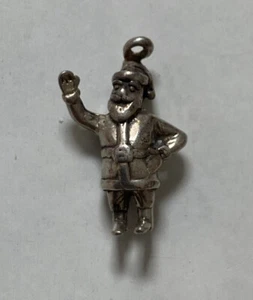 Vintage 3D Sterling Silver Jolly Santa Waving Christmas Bracelet Charm Pendant - Picture 1 of 4