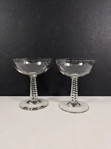 Twist Stem Clear Coupe Glasses Wine Glass Dessert Beehive Pair Simple Round Bowl - Picture 1 of 7