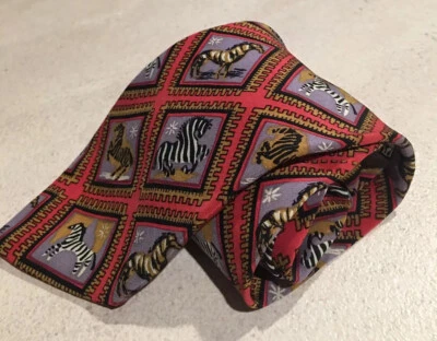 Сделанный в Италии Metropolitan Унисекс Шелковый Галстук с Животным Принтом Остроконечный Классический Красный Bk - Изображение 1 из 4