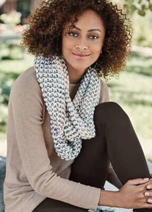 J JILL Cozy Mixed Yarns Infinity Scarf, Cream Black Tan, 100% Acrylic EUC - Picture 1 of 5