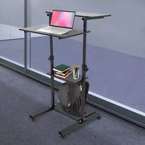 27” Mobile Standing Desk Stand Up Work Station Adjustable Desk Cart Home Office - Picture 1 of 21