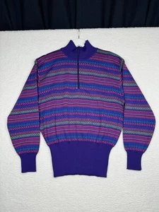 Vintage 80s Meister Quarter Zip Sweater Multicolor Wool/Acrylic - Women's M - Picture 1 of 9