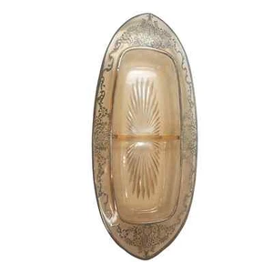 Vintage Pink Depression Glass Divided Oval Dish Tray Candy Nut Starburst Design - Picture 1 of 4