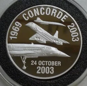 Concorde Last Flight 2003 Huge 2oz .999 Fine Silver Proof Medallion boxed + COA - Foto 1 di 8