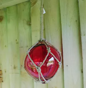 Glass Float Nautical Sea Fishing Buoy Red | 6"/15cm Dia | With Rope Hanger NEW - Picture 1 of 2