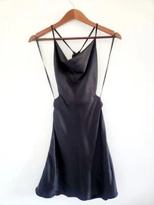 Women's Forever 21 Black Cocktail Party Satin Dress Strappy Back Sz XS ~NWT~ - Picture 1 of 18