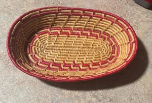 Hand Woven Red and Natural Oval Tribal Style Fruit or Bread Basket - Picture 1 of 4