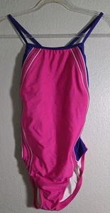 Speedo One Piece Racing Swimsuit Pink Purple Sz 12 - Picture 1 of 5