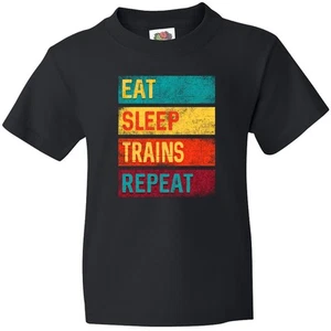Inktastic Eat Sleep Trains Repeat Youth T-Shirt Conductor Railroading Railroader - Picture 1 of 4