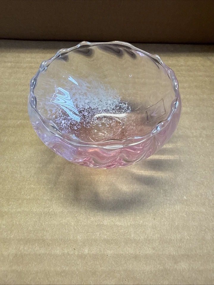 Vintage Small Pink Caithness Glass Posey Bowl Vase swirl wave edge  - Image 1 of 4
