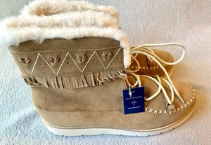 Jack Rogers Women's Waterproof Tan Suede Moccasin Boots Size 9M NWTS - Picture 1 of 7