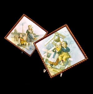 Antique Pair of Dutch Harbour Scene Framed Pictures Prints / Wall Hanging c.1950 - Picture 1 of 7