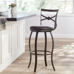 Haidar Bronze Swivel Bar Stool 25" High Brown Cushion for Kitchen Counter Island - Picture 1 of 10