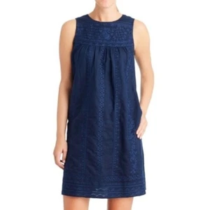 J. McLaughlin Sheath Dress Medium Navy Blue Linen Cotton Blend Sleeveless Shift - Picture 1 of 11